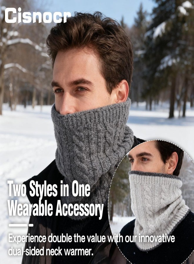 Cisnocr Reversible Winter Neck Gaiter Men Women,Knitted Neck Warmer Face Mask Ski Scarf (Black+Dark Gray) - Image 4